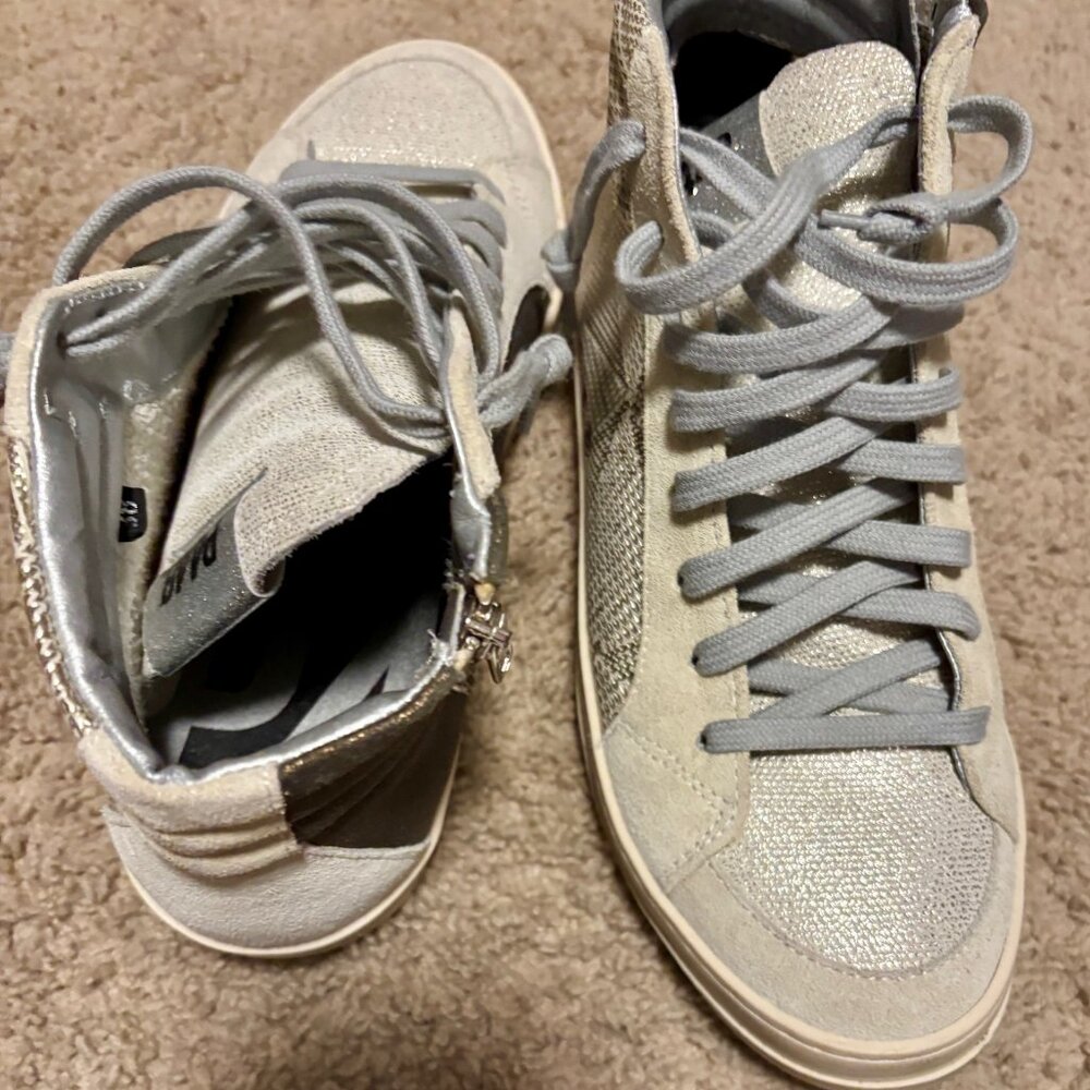 P448 Shoes Women 38 High Top Metallic Beige Gold Side Zip Casual Sneaker